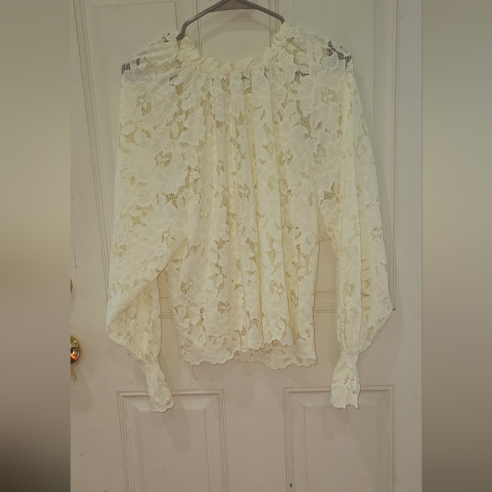 Cream long sleeve lace shirt